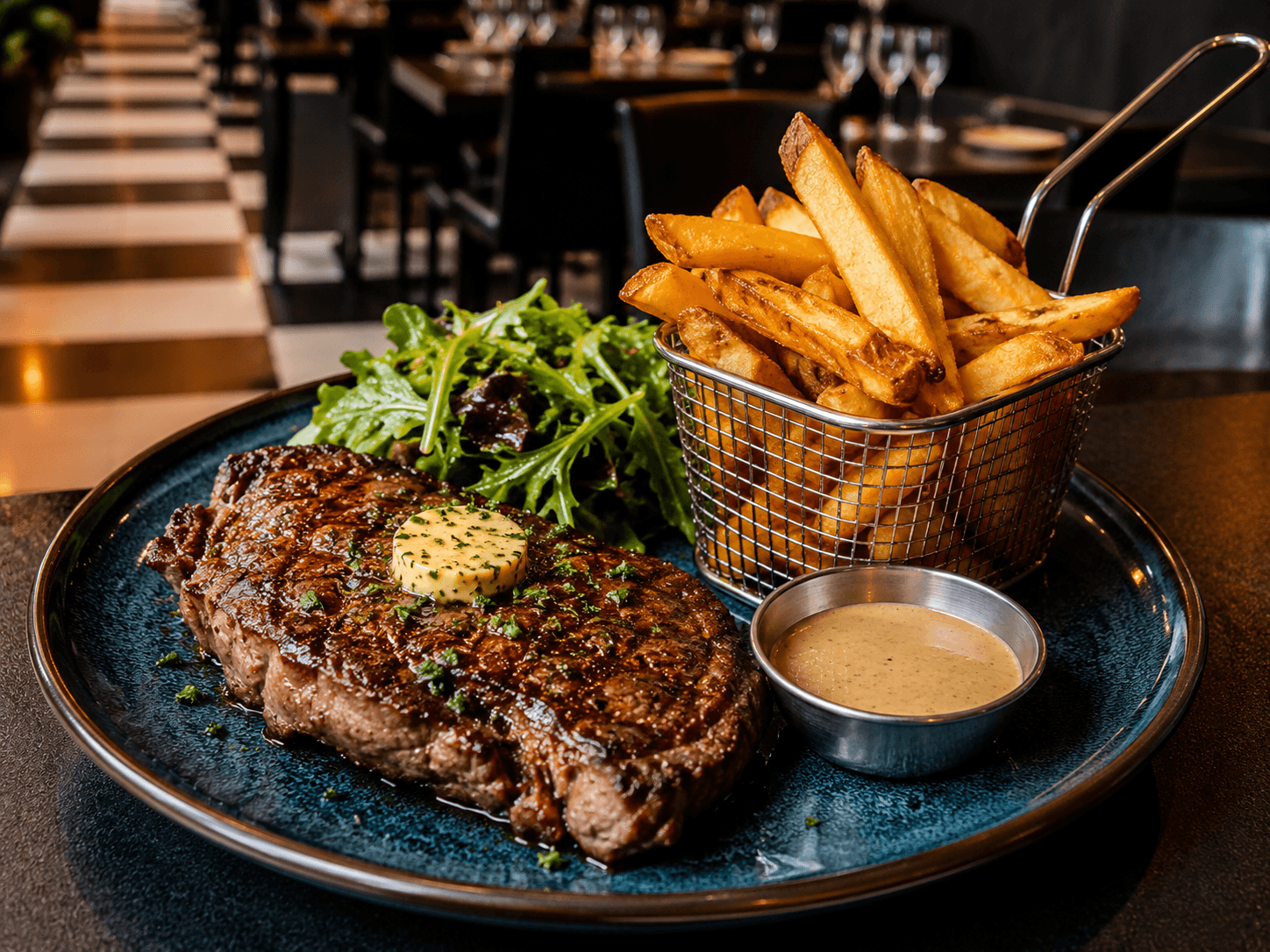 Steak frites servi au restaurant Chez Juju & Fifi à Chelles